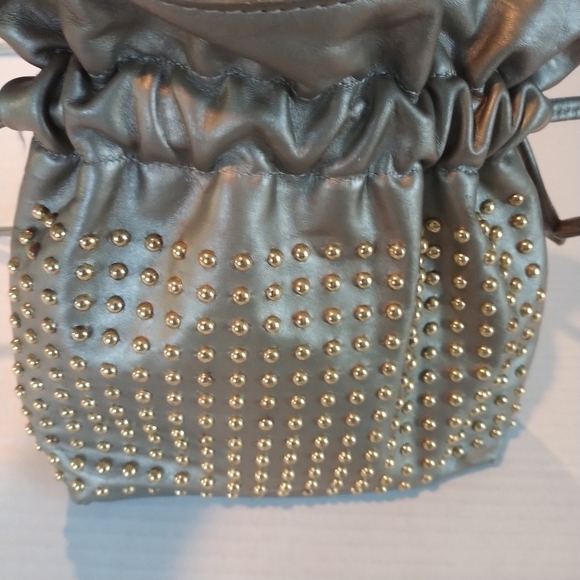 Gold Leather Studded Drawstring Bag - Picture 3 of 10